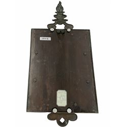 Victorian mirror, the rectangular bevelled glass plate within a bronze frame surmounted by a flaming urn representing undying memory, with Victorian registration lozenge verso, H65cm L29.5cm