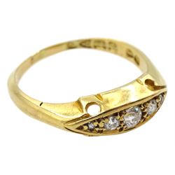 Edwardian 18ct gold five stone graduating diamond marquise shaped ring, hallmarked