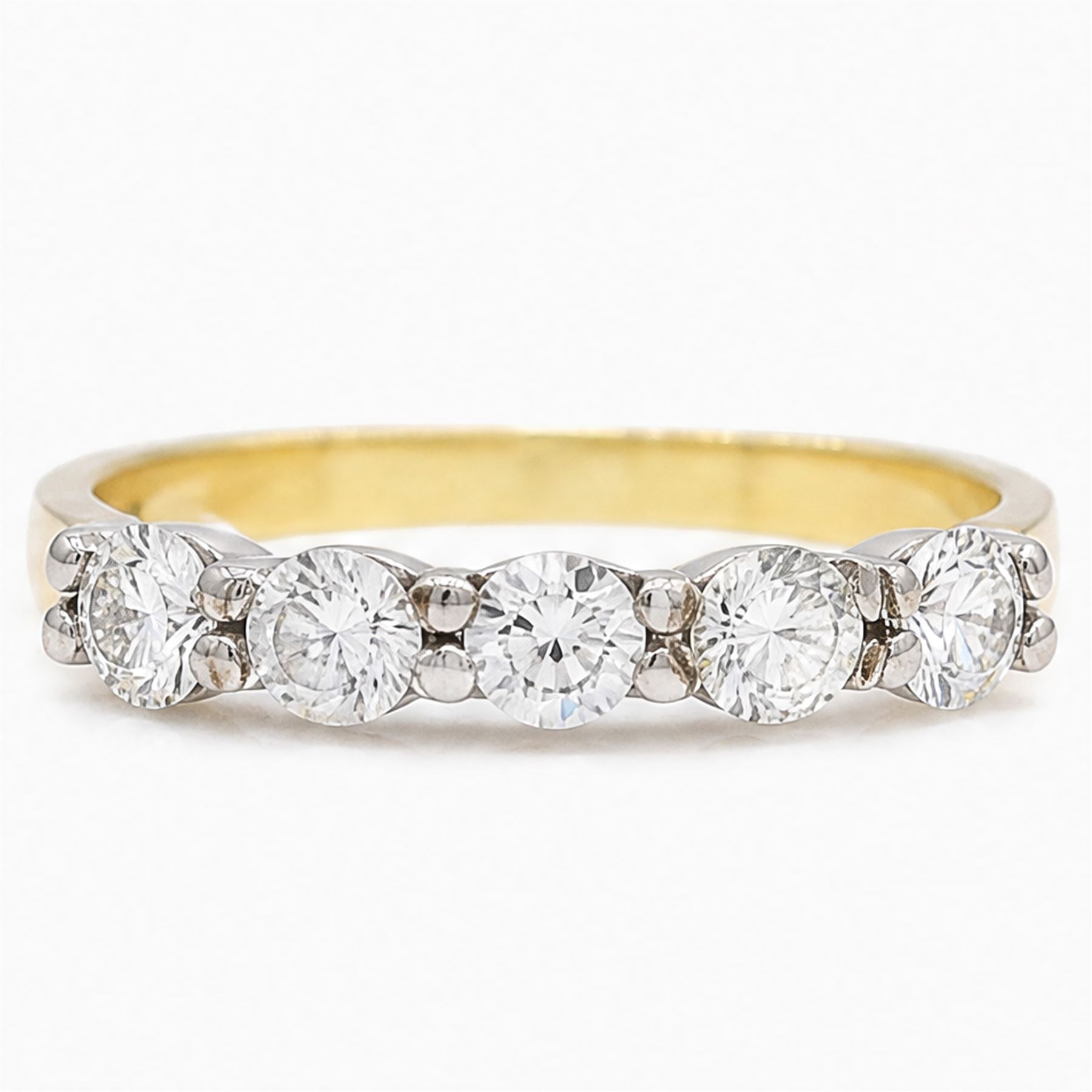 18ct gold diamond ring, set with five round brilliant cut diamonds, hallmarked, total diamond weight approx 0.55 carat