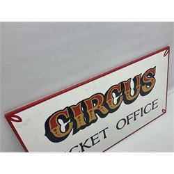 Painted wooden 'Circus Ticket Office' sign, H34cm, L61cm