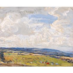 Mark Senior (Staithes Group 1964-1927): Hinderwell Landscape, oil on panel unsigned 21cm x...