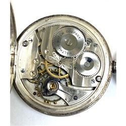 Victorian silver full hunter key wound lever pocket watch, the movement engraved 'Gold Medals & Grand Diploma of Honour', case by Arthur Baume & Co, London 1885 and a Waltham Equity silver open face keyless lever pocket watch, No. 22404511, case by Dennison Watch Case Co, Birmingham 1920 