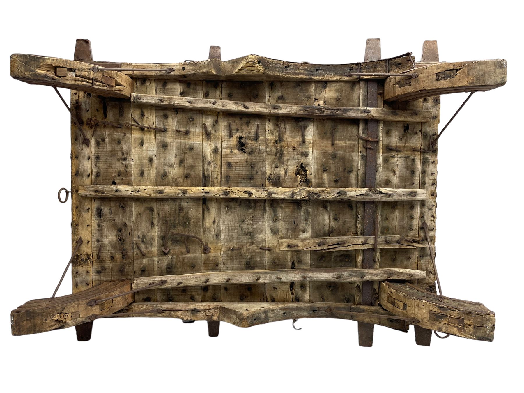 19th century Indian elephant 'Howdah' saddle, hardwood and iron bound 