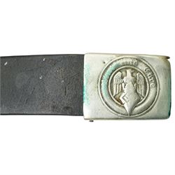 World War II German Kriegsmarine flag 49cm x 80cm and a Hitler Youth leather belt, the leather marked A Gr 25 (2)