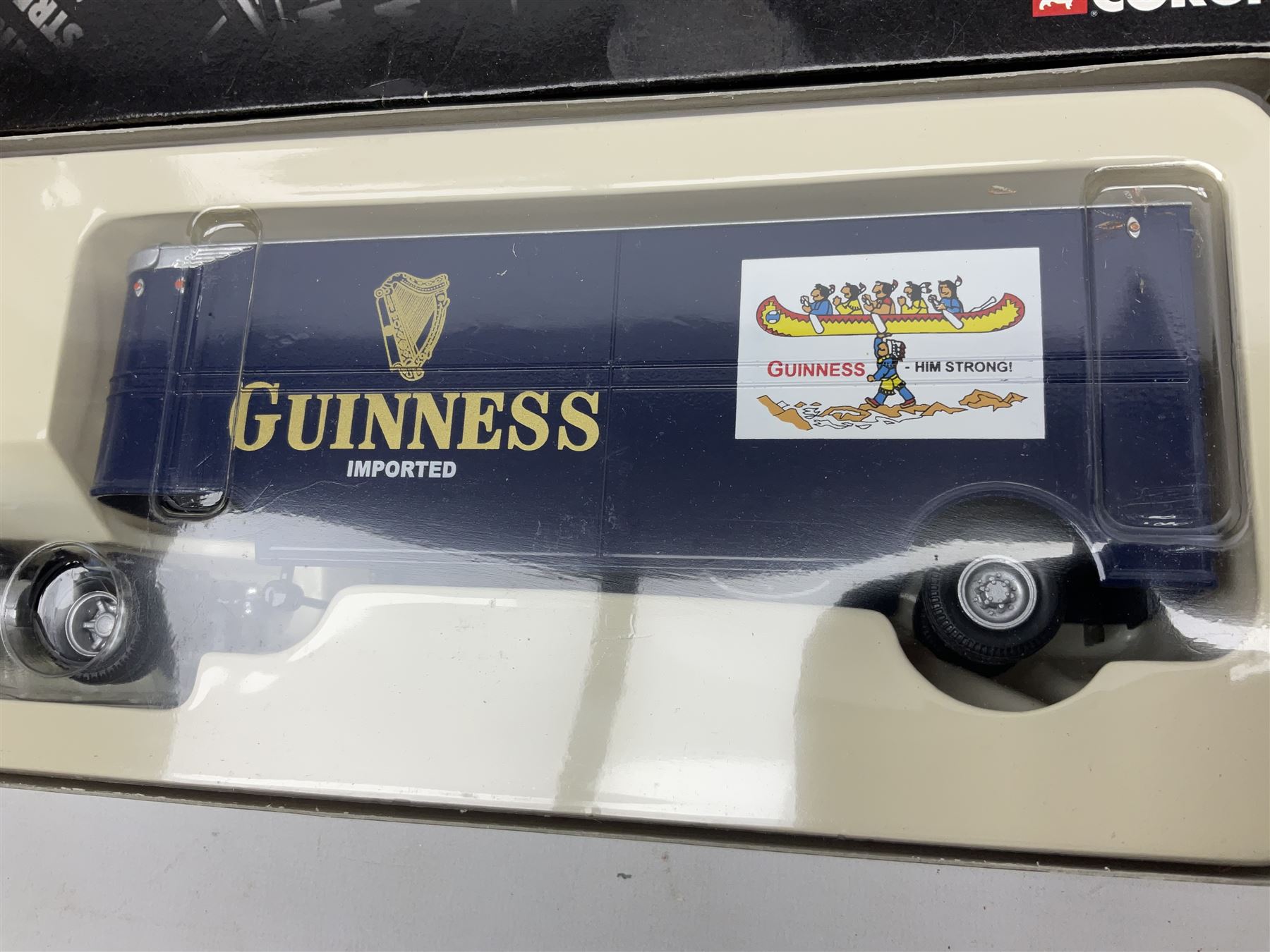 Corgi - three limited edition lorries comprising CC12901 Scania Topline Curtainside Eddie Stobart Limited; CC12104 Renault Premium Curtainside Strongserve Ltd; and 50703 Guinness Mack LJ with Fruehauf Trailer; all boxed (3)