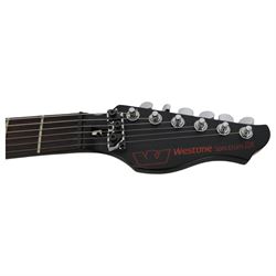 1980s Japanese Westone Spectrum DX electric guitar Bendmaster Deluxe tremolo, in gloss black finish, serial no. 6110889, in modern soft case, guitar L100cm