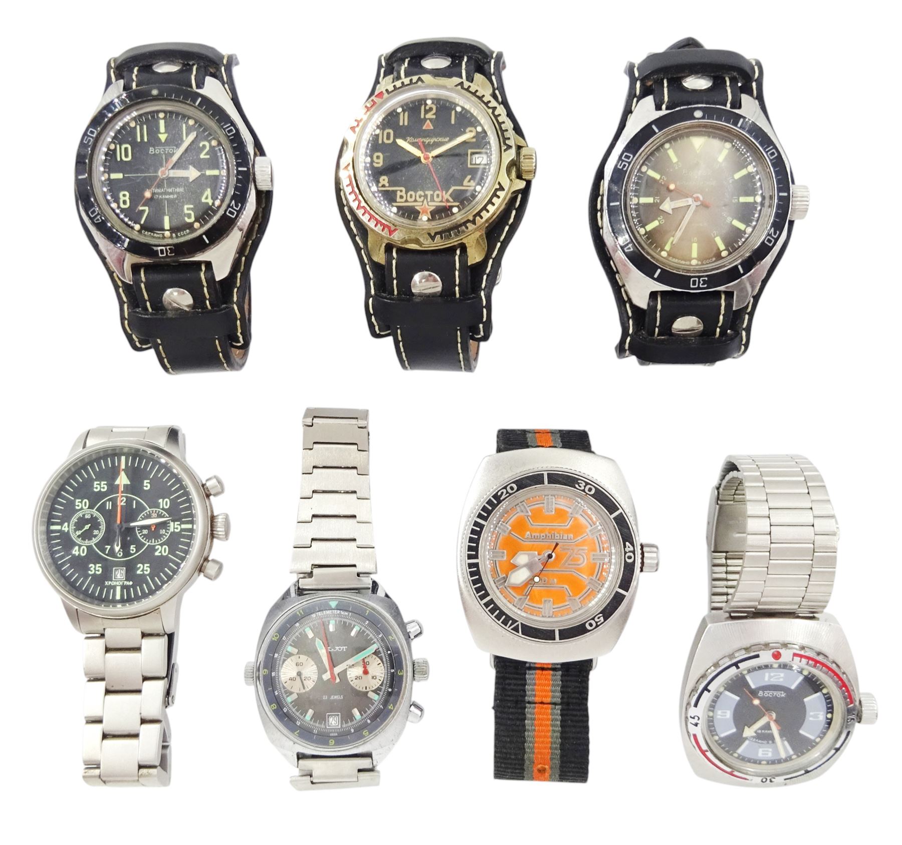 Boctok four gentleman's manual wind wristwatches, two Poljot chronograph's and an Amphibian automatic wristwatch