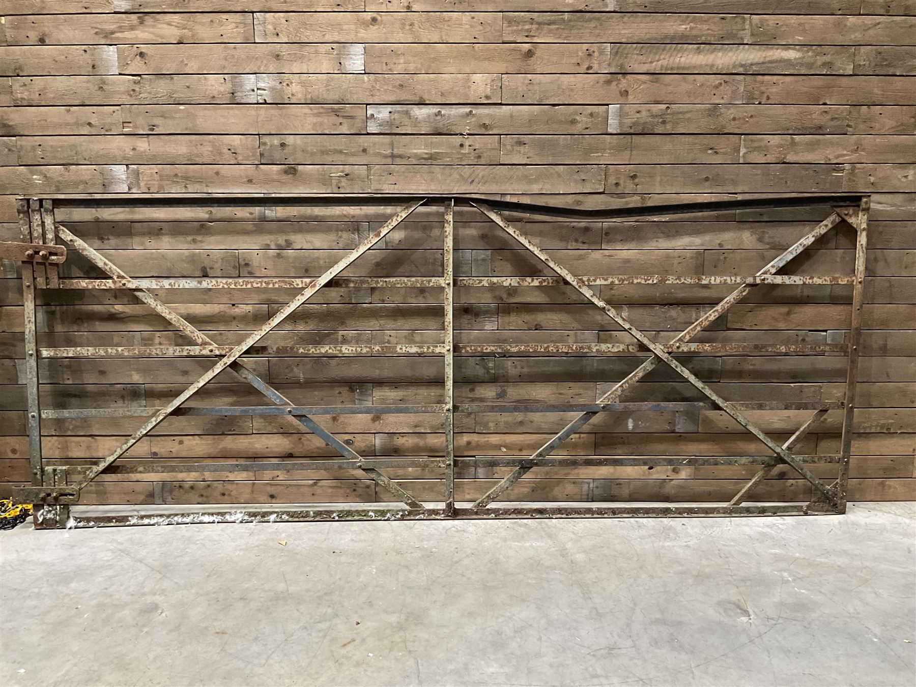 Large wrought metal country driveway or field gate (W324cm, H125cm)and a similar pedestrian gate (W110cm, H108cm)