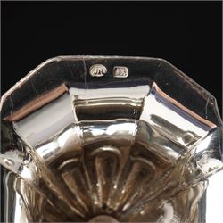 Victorian silver tea and coffee set engraved with classical urns, oval paterae and scrolling foliage, monogram and 'Diligentia et Honore' comprising teapot, tea kettle on spirit heater stand, coffee pot, two handled sugar bowl and cream jug Sheffield 1891 Maker John Round & Son Ltd