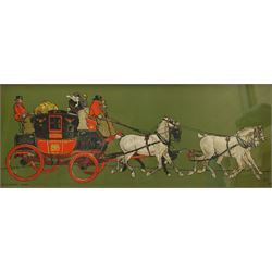 After Cecil Aldin (British 1870-1935), 'Sam Weller Meets his Mother in Law', chromolithograph from the 'Pictures from Pickwick' series pub. Lawrence and Jellicoe 30cm x 40cm; 'The Glasgow Coach', chromolithograph pub. Lawrence and Jellicoe c.1907, 27cm x 70cm (2)