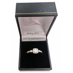 Silver cubic zirconia cluster ring, stamped 925 