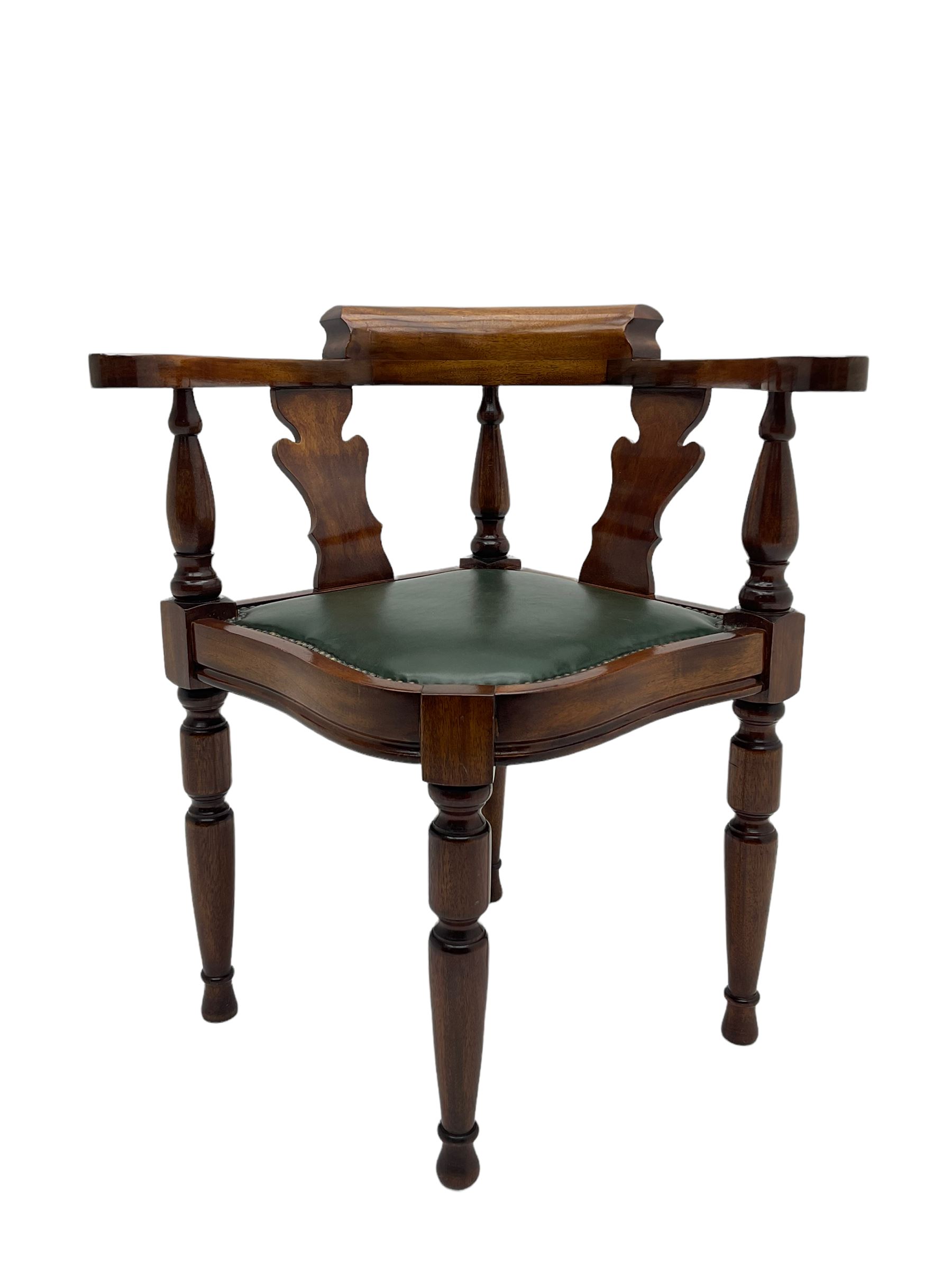 Captain Scott replica mahogany cabin chair, corner shaped with studded leather seat, with miniature prototype and paperwork