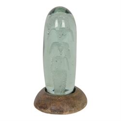 Three Victorian green glass dump paperweights with floral sulphur inclusions, tallest H17cm