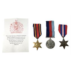 WWII group of three medals comprising war medal, The Burma Star and The 1939-1945 Star with paper slip 