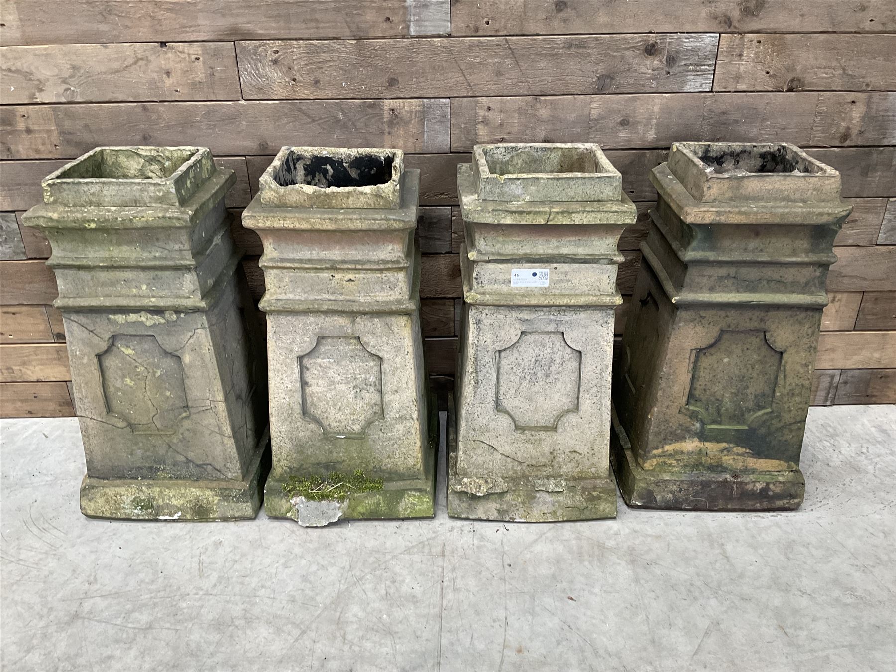 Set of four 19th century terracotta square chimney pots