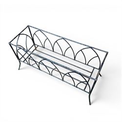 Wrought iron rectangular garden planter, gothic arch detail