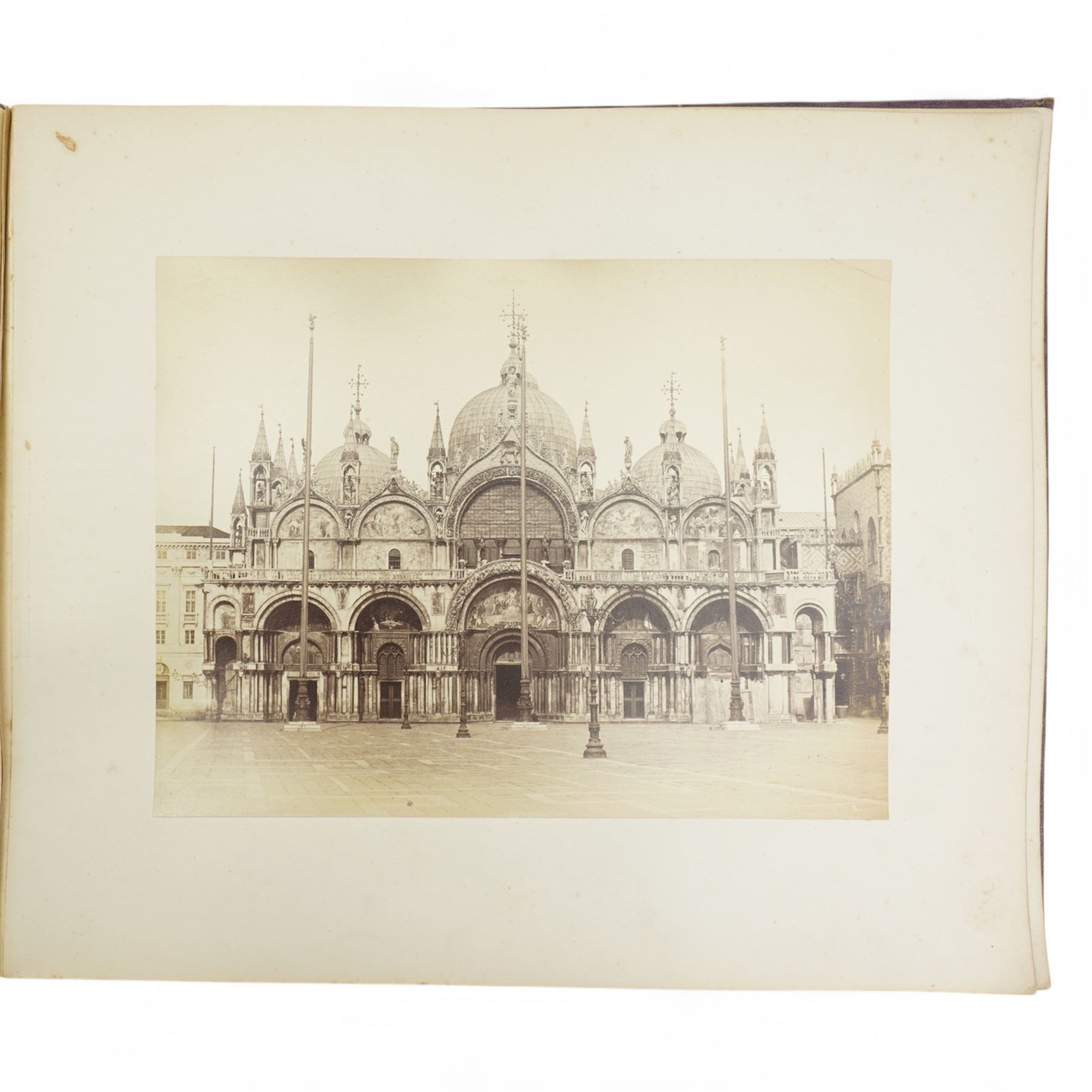 Late 19th century volume of Venetian photographs 'Ricordo di Venezia' with seventeen plates by Maya of Venice in original purple and gilt boards
