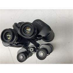 Eight cased pairs of binoculars, to include Zenith 10x50 field binoculars, Prinz 16x50, Prinzlux 10x50, Aquilus 10x35, etc, and a further binocular case