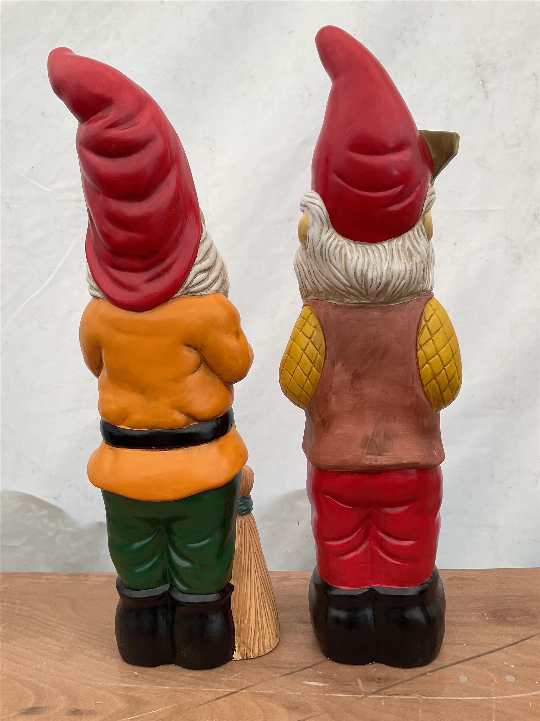 Pair of large indoor or outdoor painted garden gnomes  - THIS LOT IS TO BE COLLECTED BY APPOINTMENT FROM DUGGLEBY STORAGE, GREAT HILL, EASTFIELD, SCARBOROUGH, YO11 3TX
