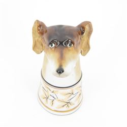 Late 19th century Continental porcelain stirrup cup, modelled as a hounds head, with wide collar detailed with lustre vines, H14.5cm