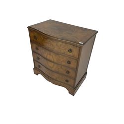 Early 20th century burr walnut serpentine chest, fitted with four drawers, on bracket feet