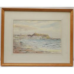Edward H Simpson (British 1901-1989): Figures on the South Bay Scarborough, watercolour signed 25cm x 36cm