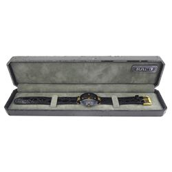 Rado Diastar ceramic wristwatch, Ref. 129.0301.3, on ceramic bracelet, boxed and a Rado Jubilé wristwatch, Ref. 129.3577.4N, diamond set dial, on original black leather strap with buckle, boxed with papers and guarantee dated 1990
