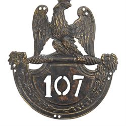 Napoleonic 1814 shako plate, for 107th Infanterie de ligne, in the form of crowned Imperial eagle with the shield having 107 to the centre, H14cm 