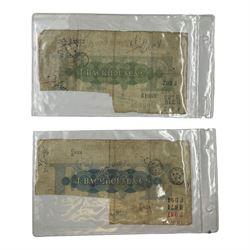 Two provincial 19th century cut five pound notes, Durham Bank and Stockton on Tees Bank