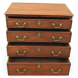Georgian mahogany dwarf chest of drawers, the moulded rectangular top over four graduated drawers, fitted with brass drop handles, upon shaped bracket feet