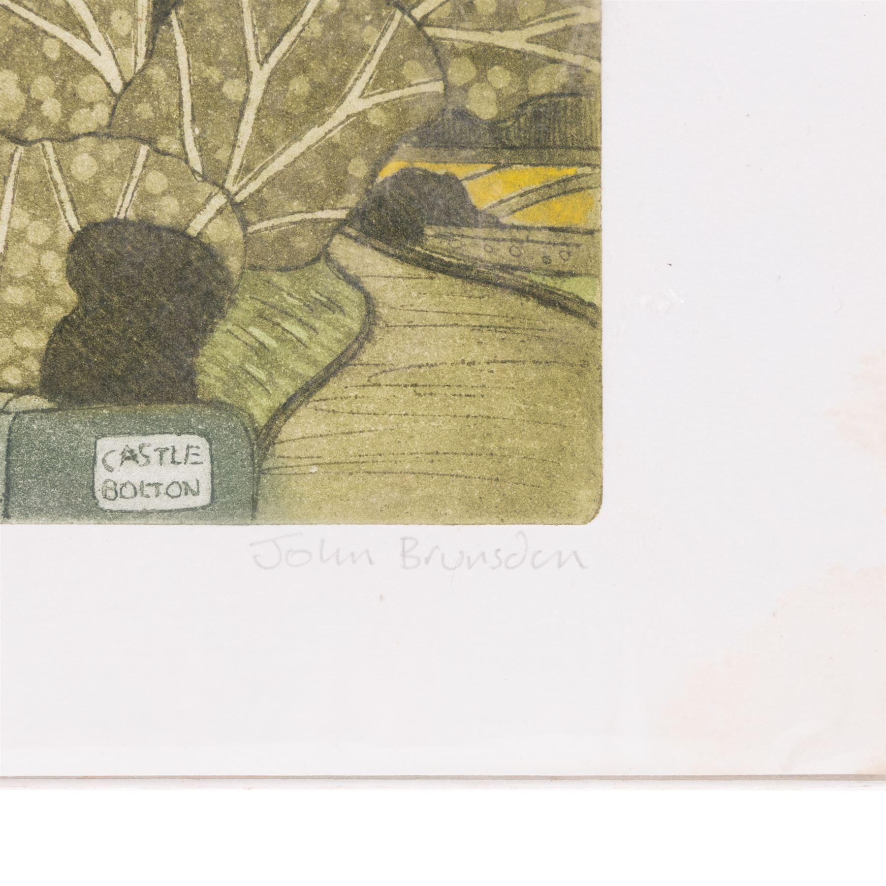 John Brunsdon ARCA (British 1933-2014): Views of Bolton Castle - Wensleydale, set three limited edition coloured etchings with aquatint signed titled and numbered in pencil 29cm x 11cm (3) (2 unframed)