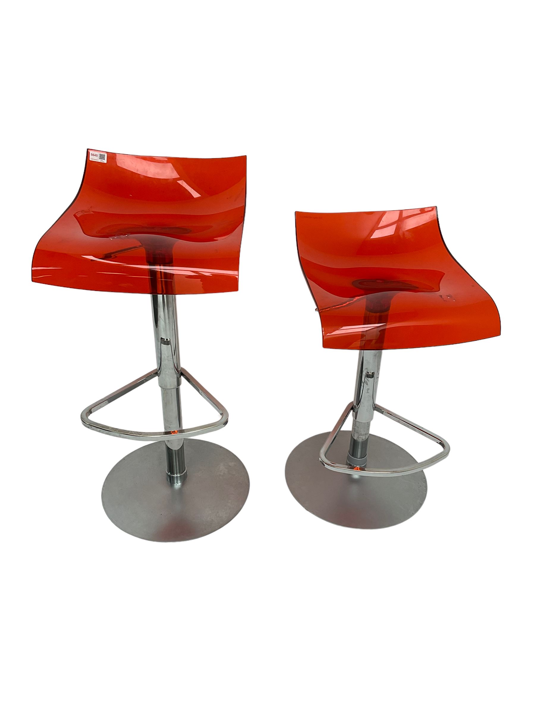 Pair red perspex bar stools