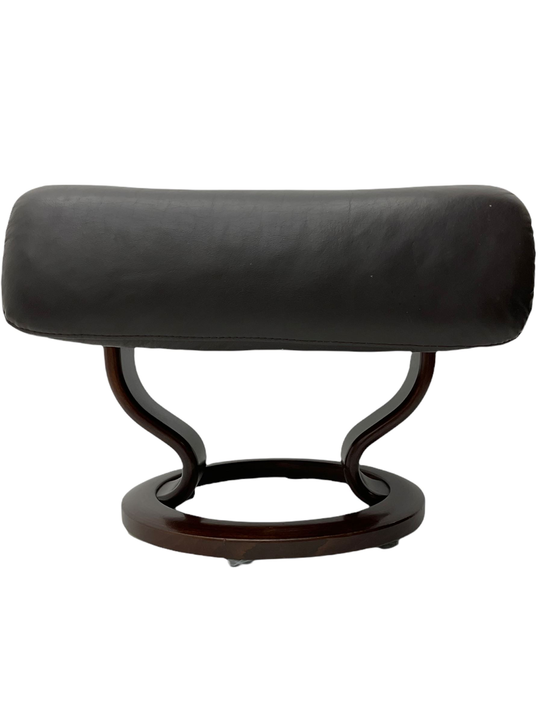 Ekornes Stressless - swivel reclining armchair with adjustable headrest, upholstered in cocoa brown leather, with matching footstool