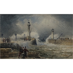 Frederick William Booty (British 1840-1924): On the Pier Whitby, watercolour signed 11.5cm x 18.5cm 
Provenance: with T.B. & R Jordan Fine Art Specialists Yarm, label verso