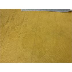 Early 20th century Welsh whole cloth sky blue quilt, in traditional quilting patterns, supported on yellow coloured backing, 174cm x 204cm