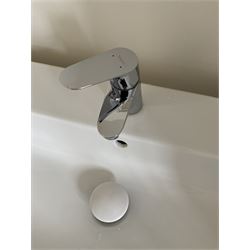 Villeroy & Boch vanity unit, ceramic hand basin with Hansgrohe mixer tap on two drawer wall mounted unit in gloss grey finish L101cm D47cm H58cm. Complete with Duravit illuminated wall mounted mirror in white frame 100cm x 70cm