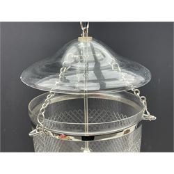 India Jane Interiors - pair of glass hallway lanterns, hobnail glass bell shaped jar, wide shaped glass dish, silvered metal chains and band with single branch 