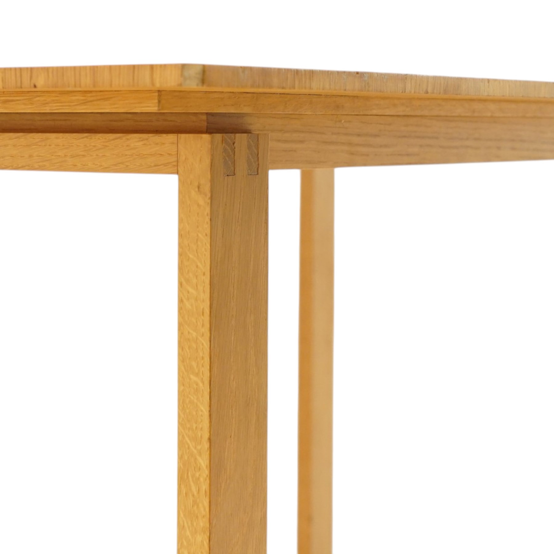 Samuel Chan Alba for Channels of Chelsea - golden oak writing table or desk, rectangular top raised on rectangular end supports