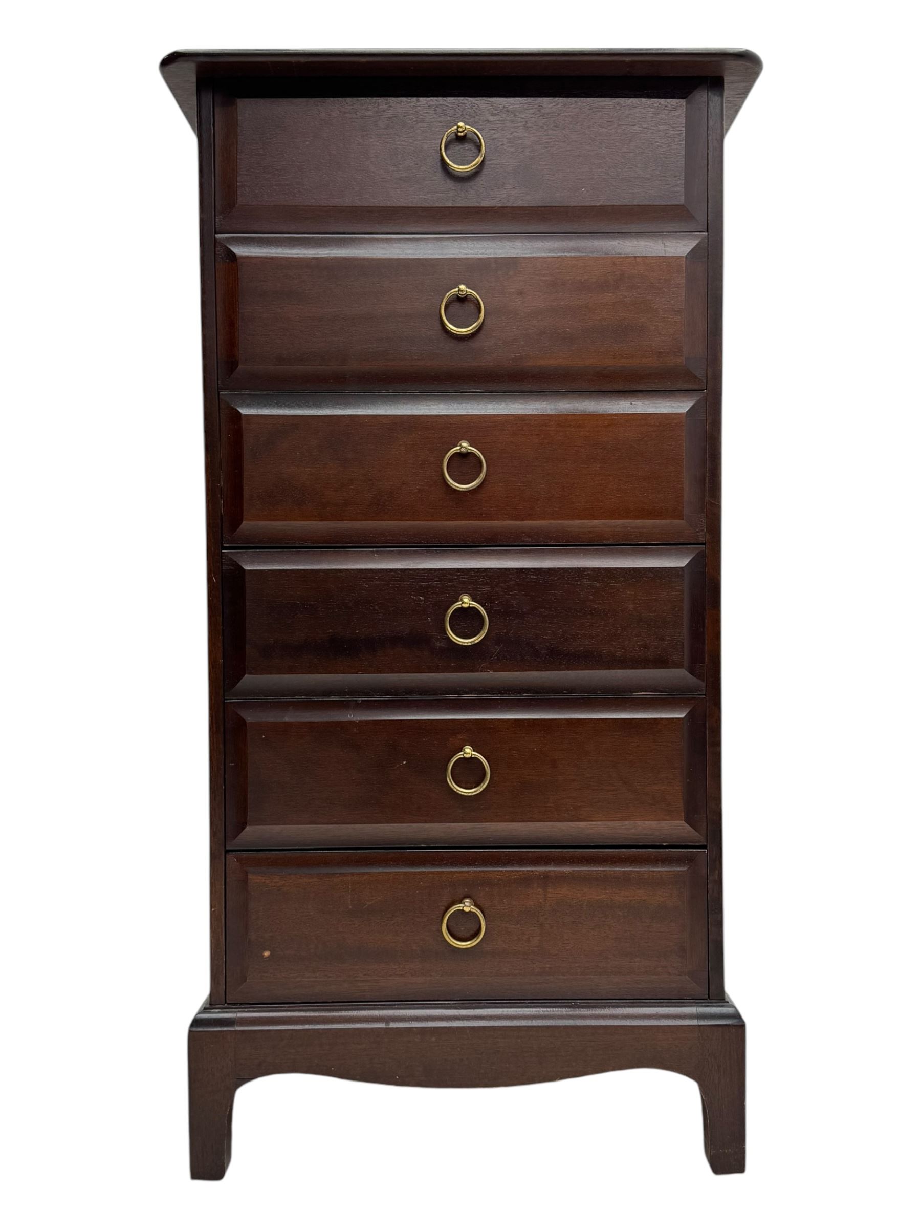 Stag Minstrel - narrow mahogany pedestal chest, fitted with six drawers