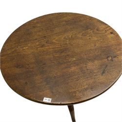 George III mahogany tilt top tripod table, circular top on vasiform turned column with cabriole supports