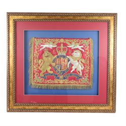 Elizabeth II Household Cavalry State Trumpeters, ceremonial trumpet banner framed, H86cm, L93cm