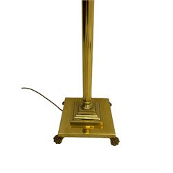 20th century brass standard lamp, Corinthian column, square tiered base