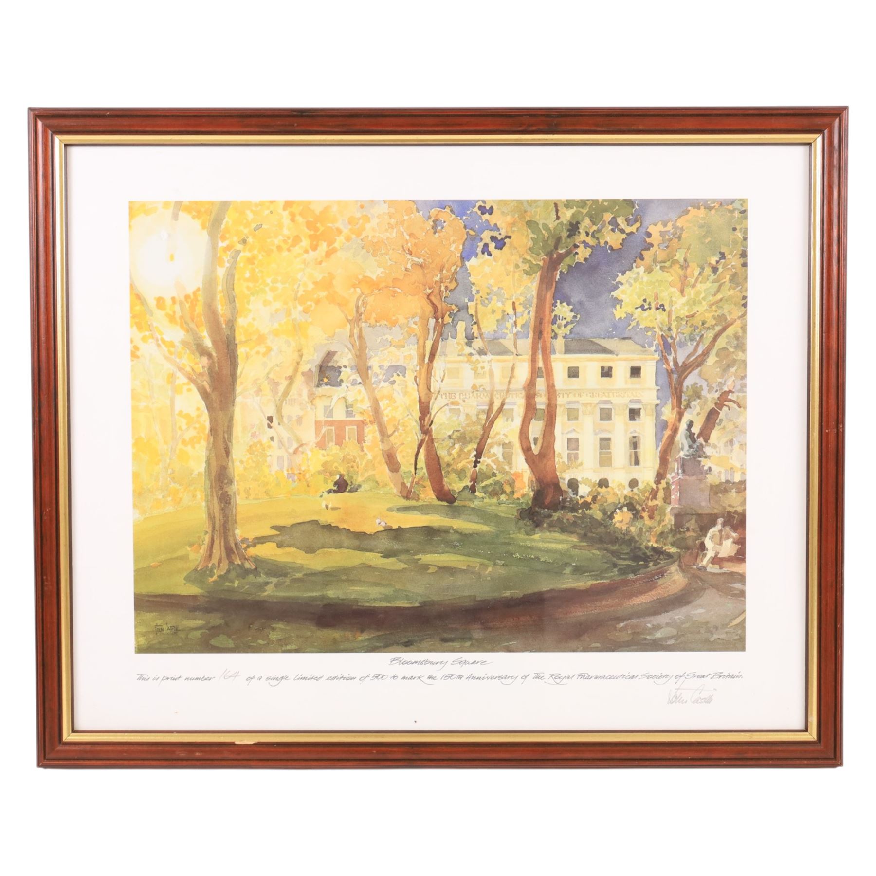 Collection of pharmaceutical interest items, comprising limited edition print to commemorate the 150th Anniversary of the Royal Pharmaceutical Society, pestle and mortar, books etc