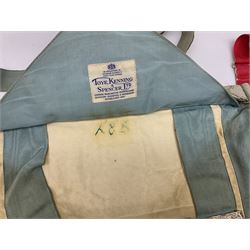 Two Masonic kid leather aprons, one with sash and cuffs, the other with sash, each marked 'Yorkshire North and East Ridings'; and three other unmarked Masonic aprons with sashes