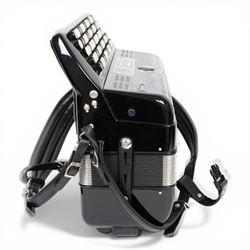 SEM Ciao 5-row digital reedless chromatic button midi-accordion, with 87-black and white buttons and 120 bass buttons, in black high gloss case, with carry strap and original hard carrycase