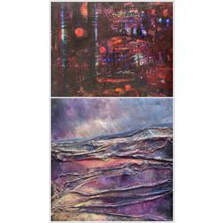 Amanda Jane Pickles (Yorkshire Contemporary): 'New York Nightlife' and 'Moorland Storm', two mixed media works signed, titled on labels verso max 61cm x 61cm (2) (unframed)