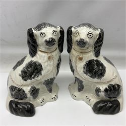 Pair of Staffordshire style dogs, together with a three composite cat figures and one other 