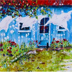 Ann Lamb (British 1955-): Wash Day, acrylic on canvas signed 50cm x 50cm (unframed)