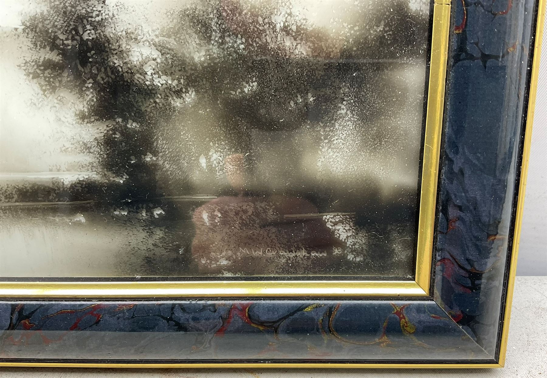 Maurice William Crawshaw (British 1947-): Lakeland Landscape, candle smoke picture signed and dated '93, 10cm x 31cm