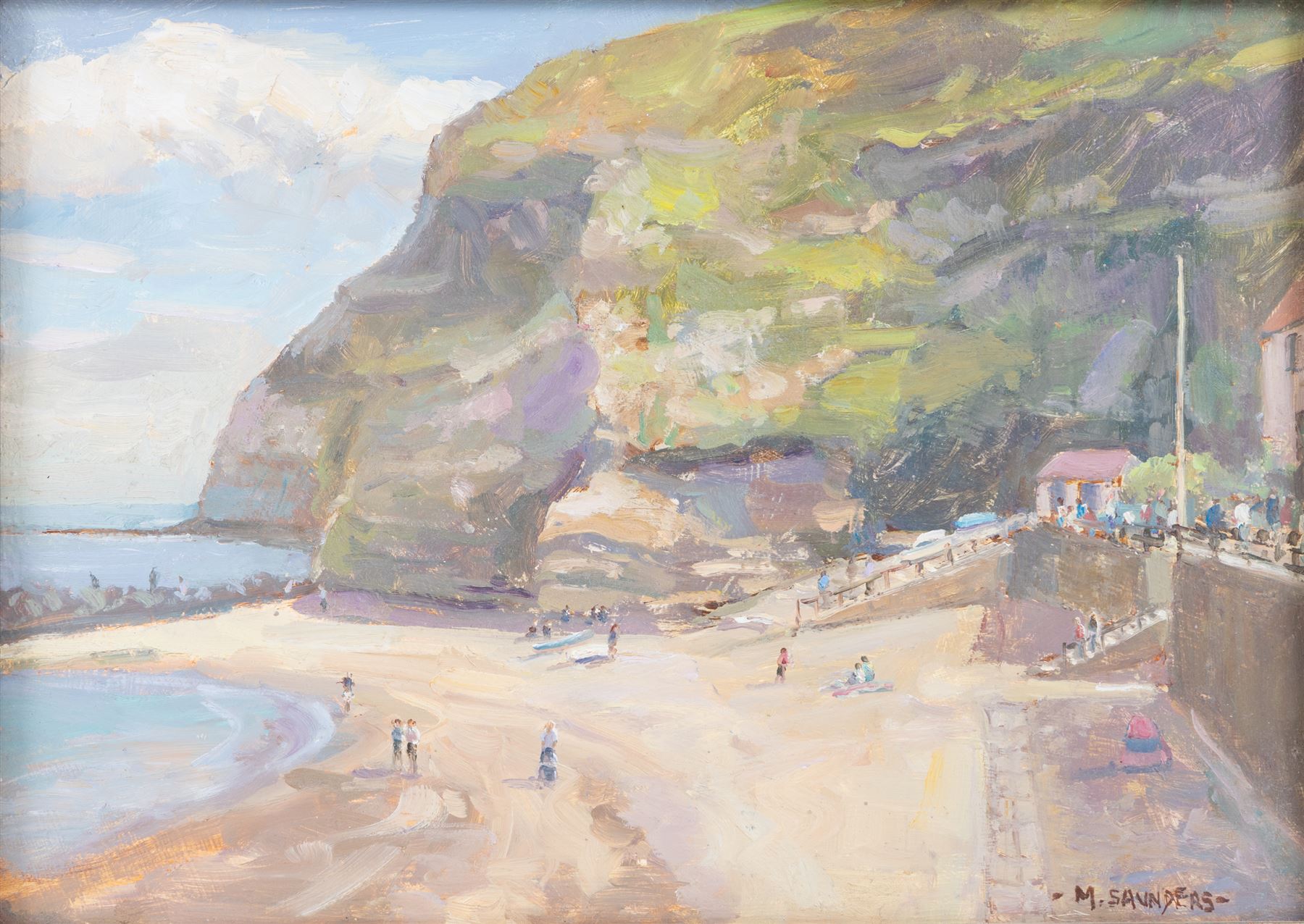 Michelle Saunders (British 1936-): Staithes, oil on board signed 24cm x 34cm 